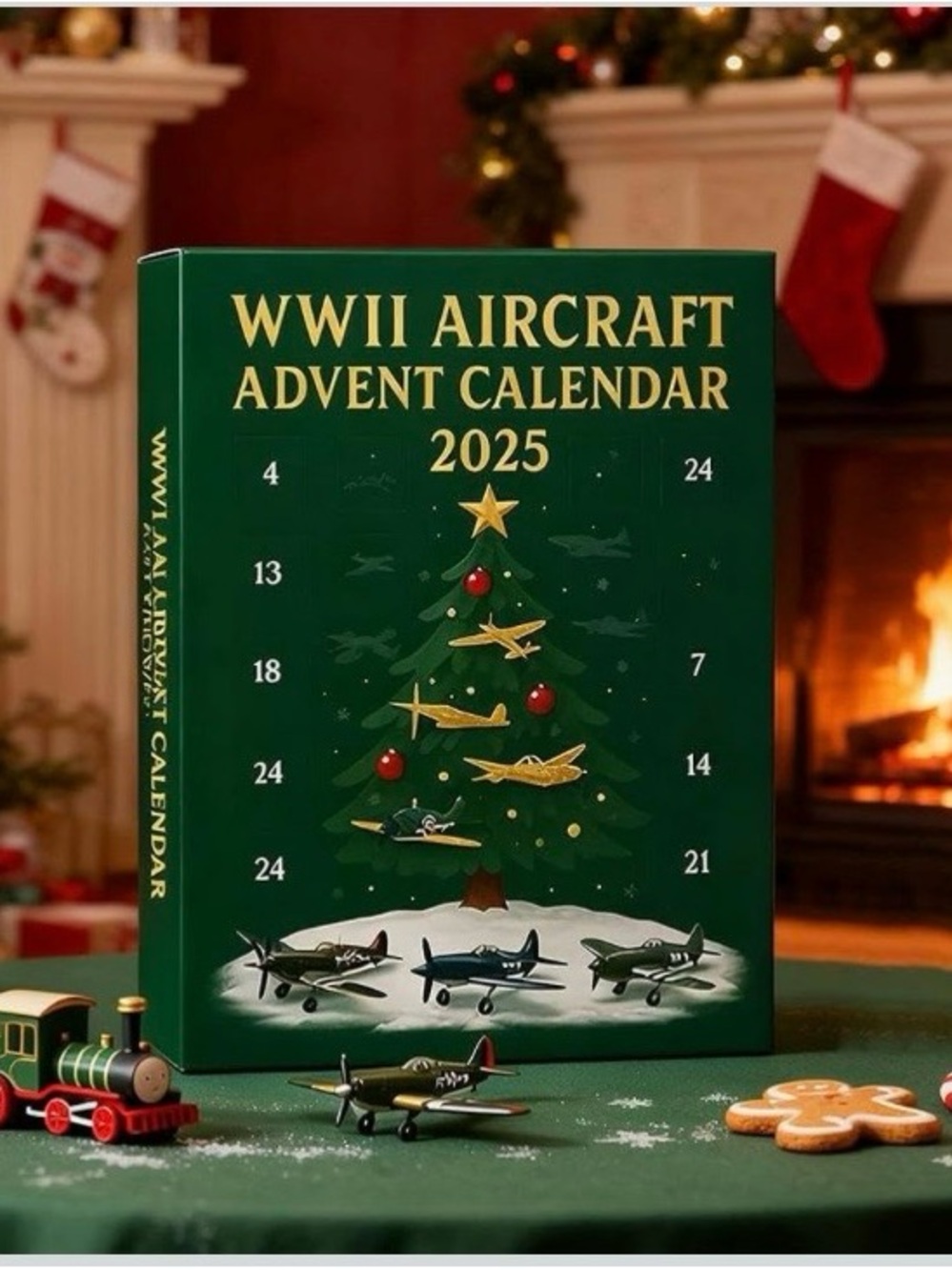 WWII Aircraft Advent Calendar 2025 - Green Collectible Holiday Countdown